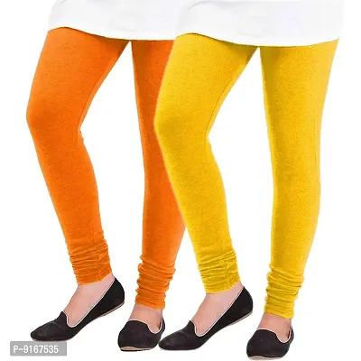 Elegant Woolen Solid Leggings For Women- Pack Of 2,Yellow, Orange