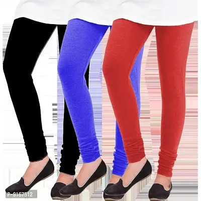 Elegant Woolen Solid Leggings For Women- Pack Of 3,Black, Red, Blue