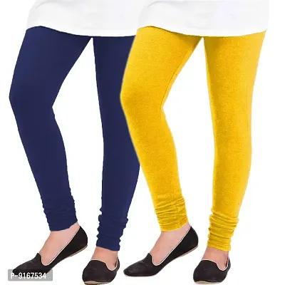Elegant Woolen Solid Leggings For Women- Pack Of 2,Yellow, Navy Blue-thumb0