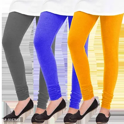 Elegant Woolen Solid Leggings For Women- Pack Of 3,Dark Grey, Blue, Yellow-thumb0
