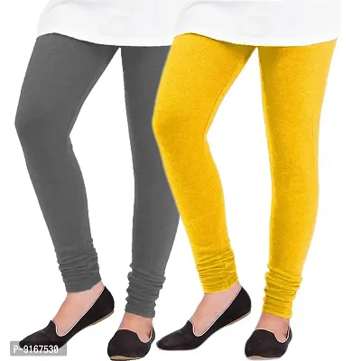 Elegant Woolen Solid Leggings For Women- Pack Of 2,Yellow, Dark Grey-thumb0