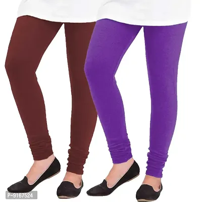 Elegant Woolen Solid Leggings For Women- Pack Of 2,Purple, Maroon