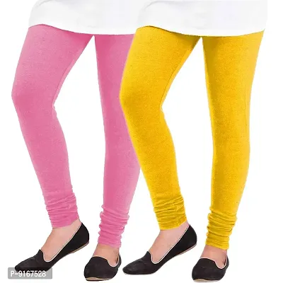 Elegant Woolen Solid Leggings For Women- Pack Of 2,Yellow, Baby Pink