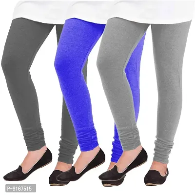 Elegant Woolen Solid Leggings For Women- Pack Of 3,Dark Grey, Blue, Light Grey-thumb0
