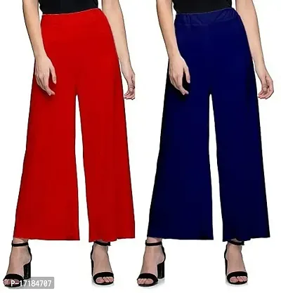 GulGuli Lycra Palazzo for Women/Girls Pack of 2 (Red and Navy Blue)-thumb0