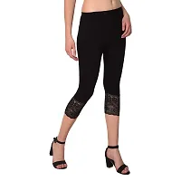 GulGuli Women's Viscose Solid Lace Capri Pack of 2(Black and White) Free Size:(Waist 28 Inches-32 Inches)-thumb2