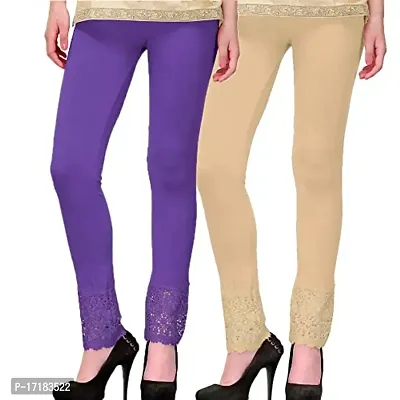 GulGuli LACE Leggings for Women/Girls Combo (Purple and Beige)-thumb0
