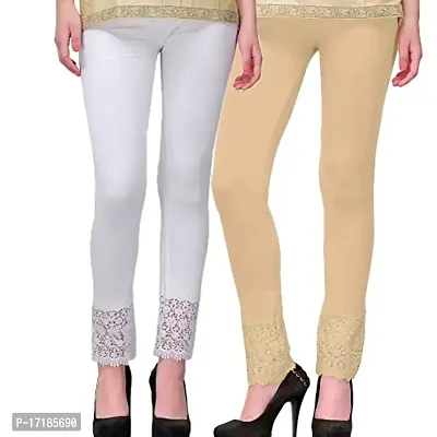 GulGuli LACE Leggings for Women/Girls Combo (White and Beige)