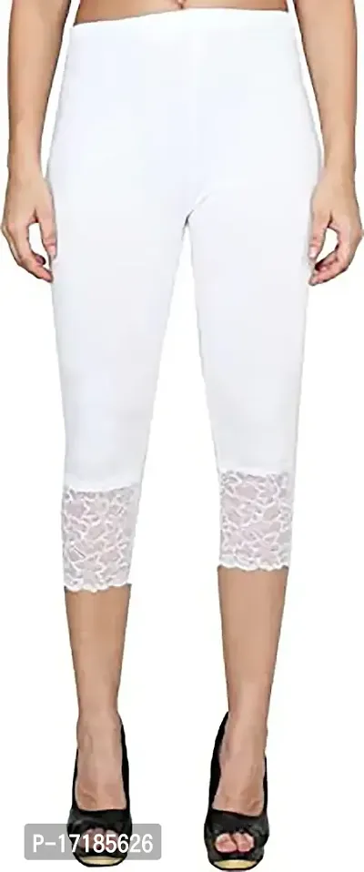 GulGuli Women's Viscose Solid Lace Capri Pack of 1(White) Free Size:(Waist 28 Inches-32 Inches)