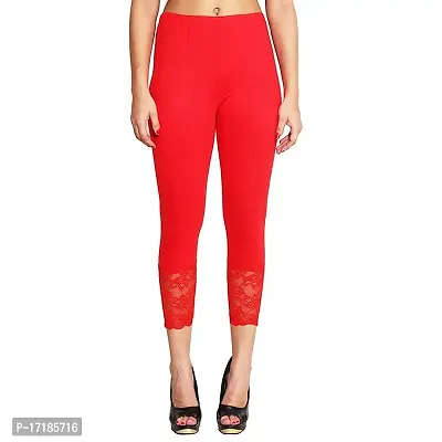 GulGuli Women's Viscose Solid Lace Capri Pack of 1(Red) Free Size:(Waist 28 Inches-32 Inches)