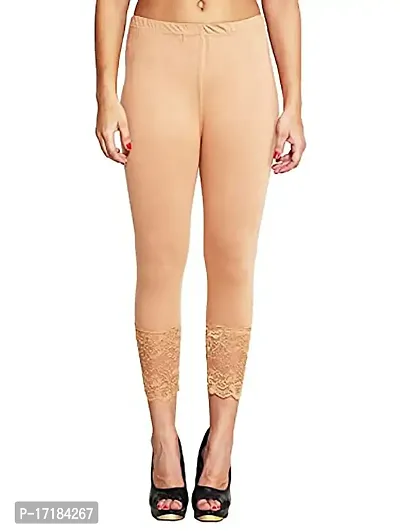 GulGuli Women's Viscose Solid Lace Capri Pack of 1(Beige) Free Size:(Waist 28 Inches-32 Inches)