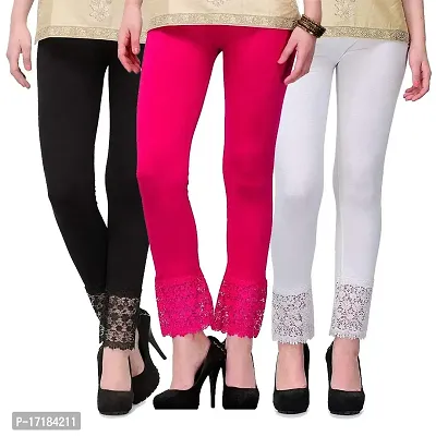 GulGuli LACE Leggings for Women/Girls Combo (Black,Pink and White)-thumb2