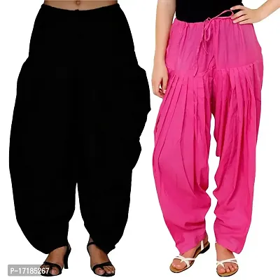 GulGuli Patiala Salwar for Women/Girls Pack of 2(Black and Pink) Free Size: Fit to Waist Size Between 26 inches to 40 inches-thumb0