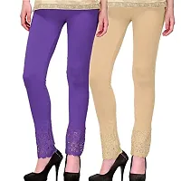 GulGuli LACE Leggings for Women/Girls Combo (Purple and Beige)-thumb1