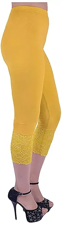 GulGuli Women's Viscose Solid Lace Capri Pack of 1(Yellow) Free Size:(Waist 28 Inches-32 Inches)-thumb1