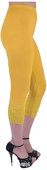 GulGuli Women's Viscose Solid Lace Capri Pack of 1(Yellow) Free Size:(Waist 28 Inches-32 Inches)-thumb2