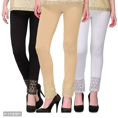 GulGuli LACE Leggings for Women/Girls Combo (Black,Beige and White)