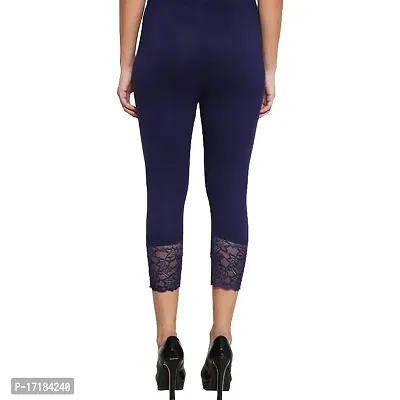 GulGuli Women's Viscose Solid Lace Capri Pack of 1(Navy Blue) Free Size:(Waist 28 Inches-32 Inches)-thumb2