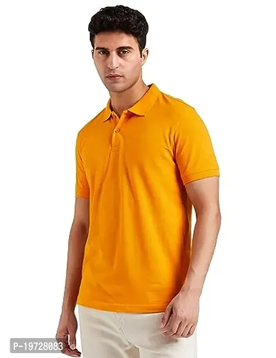 Reliable Yellow Polyester Solid Polos For Men-thumb0