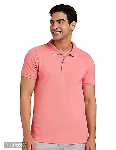 Reliable Peach Polyester Solid Polos For Men