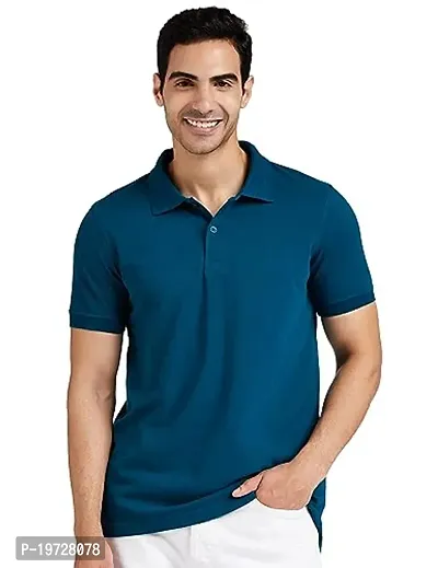 Reliable Navy Blue Polyester Solid Polos For Men-thumb0