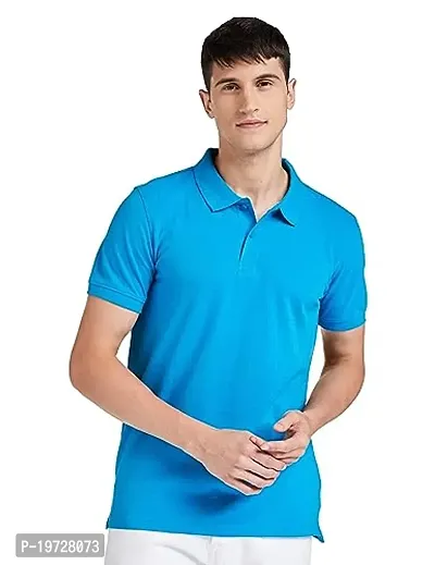 Reliable Blue Polyester Solid Polos For Men