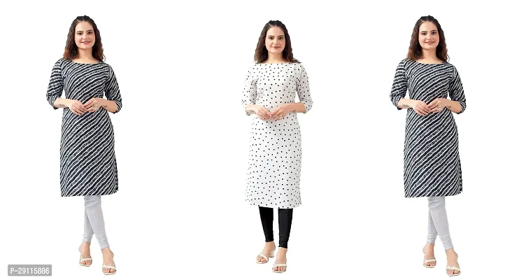 Stylish Multicoloured Crepe Printed Kurta For Women Pack Of 3