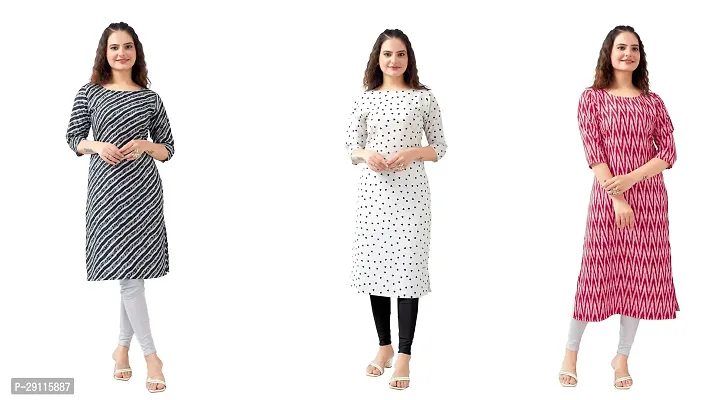 Stylish Multicoloured Crepe Printed Kurta For Women Pack Of 3-thumb0