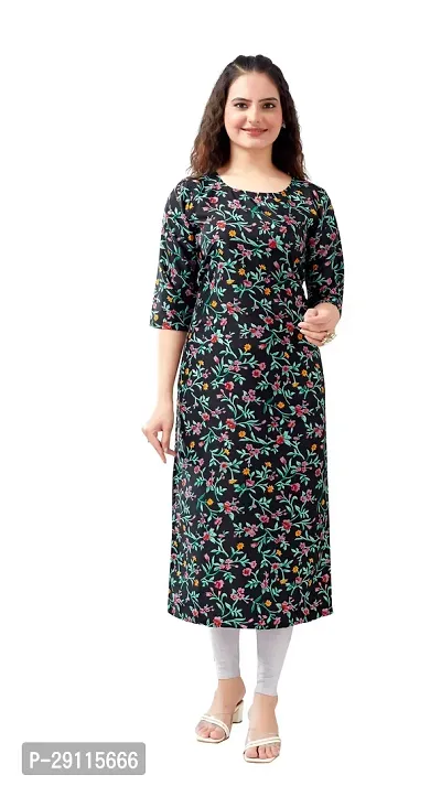 Stylish Black Crepe Printed Kurta For Women-thumb0