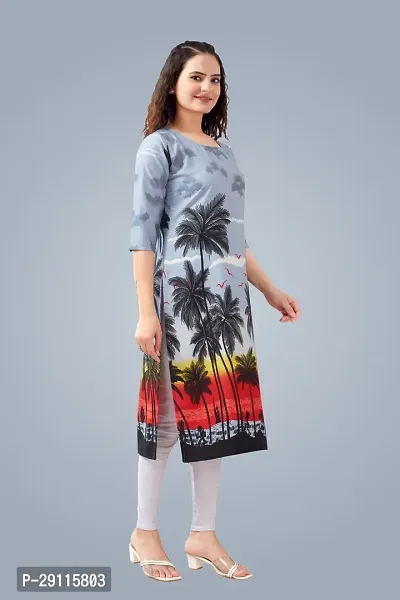 Stylish Blue Crepe Printed Kurta For Women-thumb0