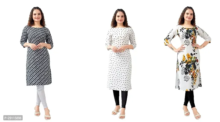 Stylish Multicoloured Crepe Printed Kurta For Women Pack Of 3