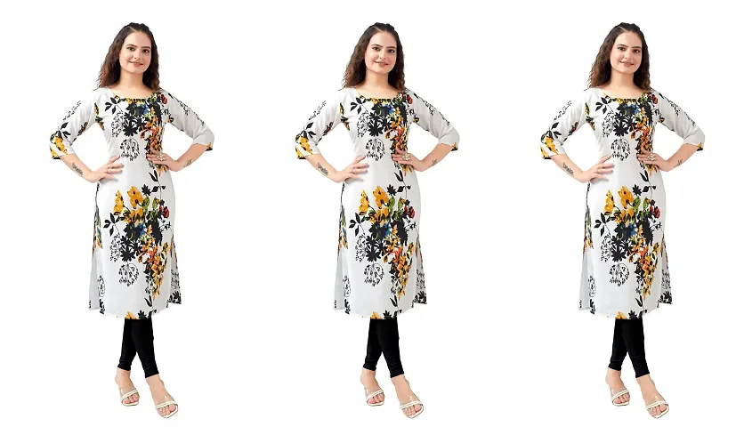 Stylish Crepe Printed A-Line Kurti - Pack of 3