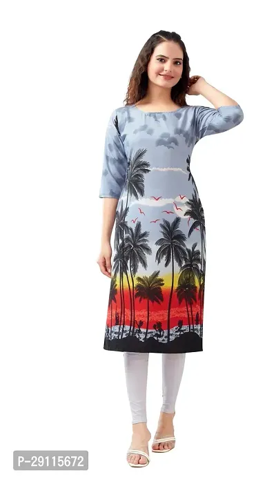 Stylish Blue Crepe Printed Kurta For Women-thumb0