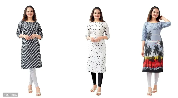 Stylish Multicoloured Crepe Printed Kurta For Women Pack Of 3