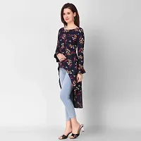 Women's Regular Fit Floral High-Low Trapeze Top (Small, Neavy Blue)-thumb4