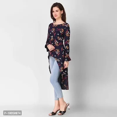 Women's Regular Fit Floral High-Low Trapeze Top (Small, Neavy Blue)-thumb5