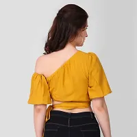 ModeMe Party Floral Print, Solid, Women Crop Top (Small, Yellow)-thumb2