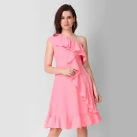 ModeMe Women Mini Fit and Flare Dress (Small, Pink)-thumb3