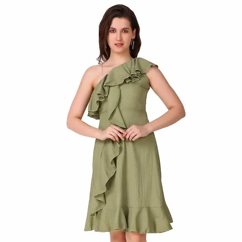 ModeMe Women Mini Fit and Flare Dress (Large, Green)