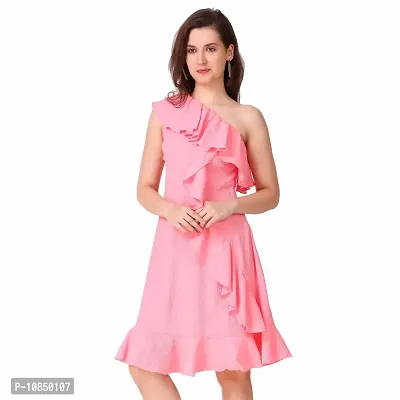 ModeMe Women Mini Fit and Flare Dress (Small, Pink)