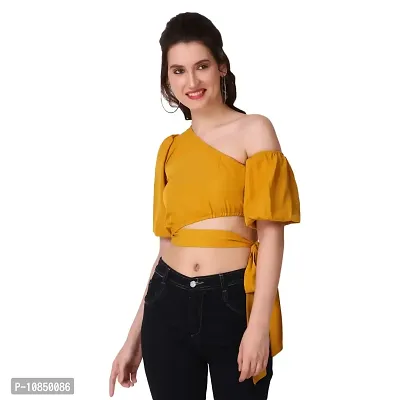 ModeMe Party Floral Print, Solid, Women Crop Top (Small, Yellow)-thumb1