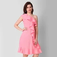 ModeMe Women Mini Fit and Flare Dress (Small, Pink)-thumb4