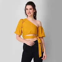 ModeMe Party Floral Print, Solid, Women Crop Top (Small, Yellow)-thumb5