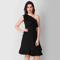 ModeMe Women Mini Fit and Flare Dress (Small, Black)-thumb3