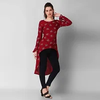 Women's Regular Fit Floral High-Low Trapeze Top (Medium, Maroon)-thumb4