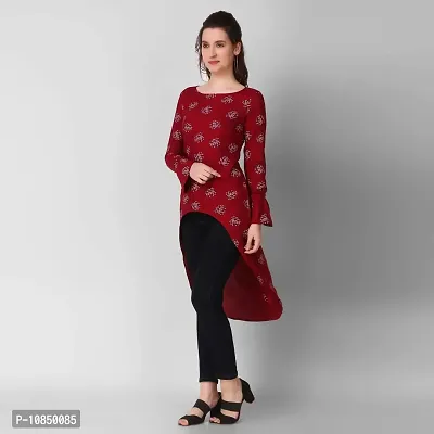 Women's Regular Fit Floral High-Low Trapeze Top (Medium, Maroon)-thumb4