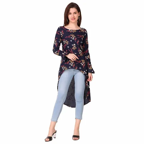 Women's Regular Fit Floral High-Low Trapeze Top