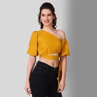 ModeMe Party Floral Print, Solid, Women Crop Top (Small, Yellow)-thumb4