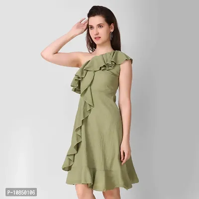 ModeMe Women Mini Fit and Flare Dress (Large, Green)-thumb5