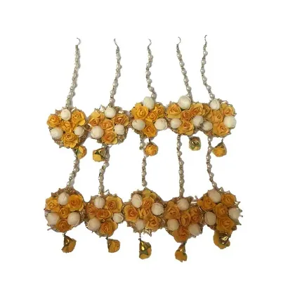 Laxmi Ethnic Artificial Haldi Flower Mang Teeka for Women Girls - Pack of